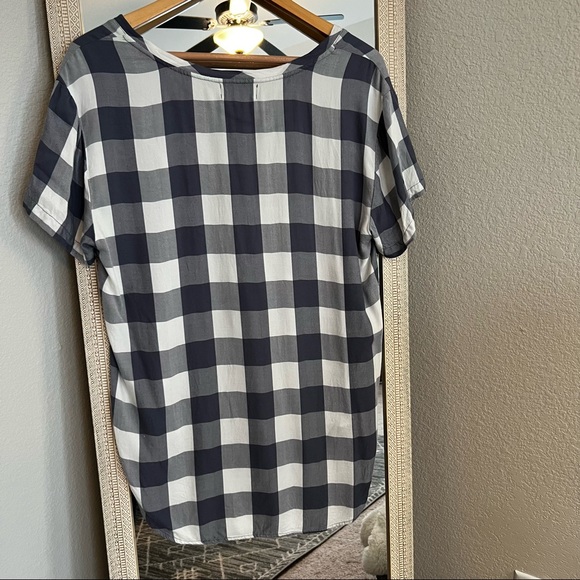 Cloth & Stone Blue Gray Gingham Short Sleeve Tunic Top - Picture 3 of 5